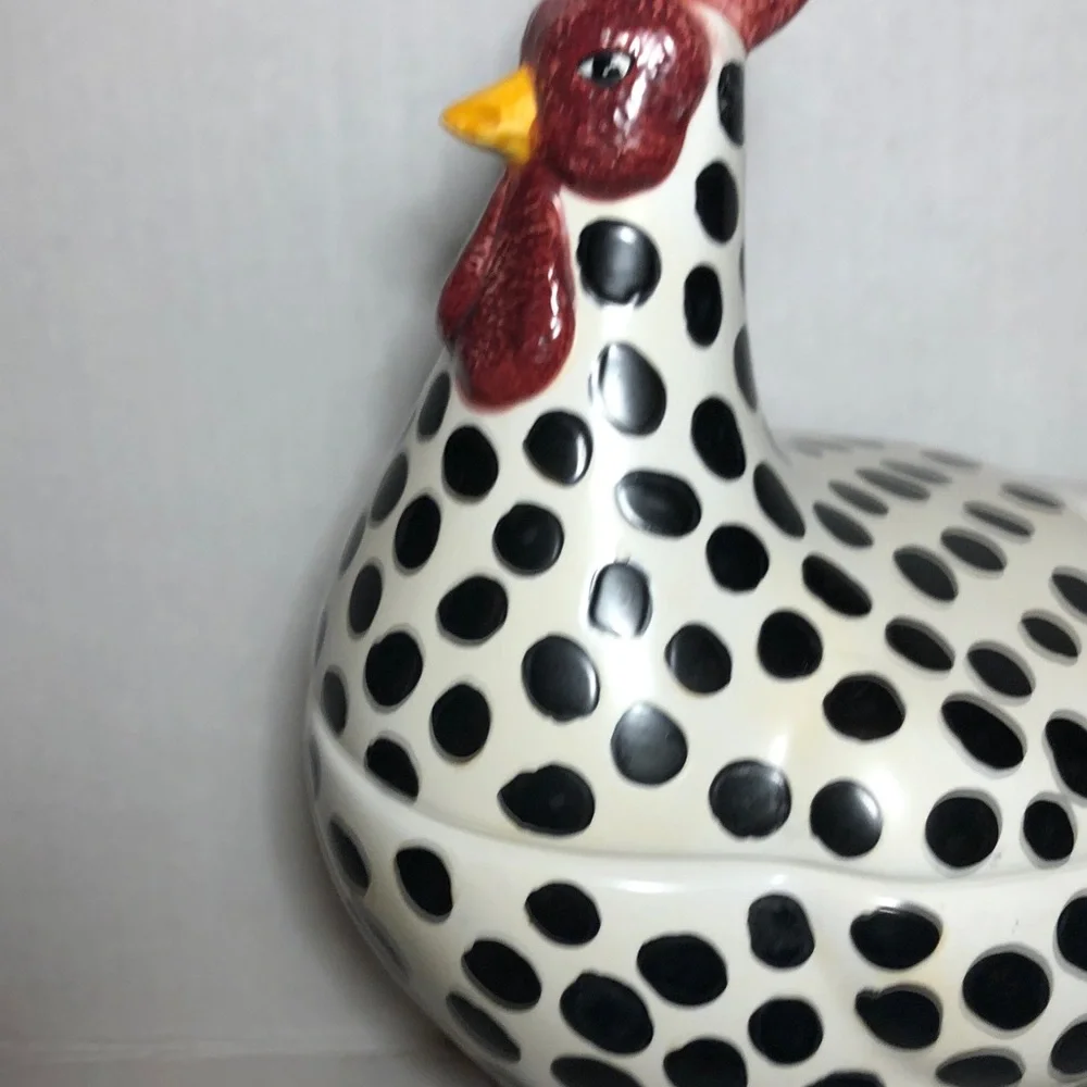 COOKIE JAR ROOSTER Spotted Ceramic Serveware by Sakura - Picture 2 of 11